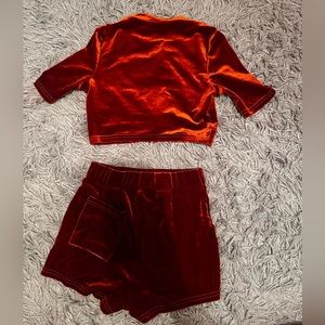 Velvet Two Piece Skin Tight Crop Jacket And Shorts